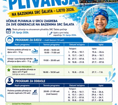 Škola plivanja na bazenima SRC Šalata-ljeto 2026